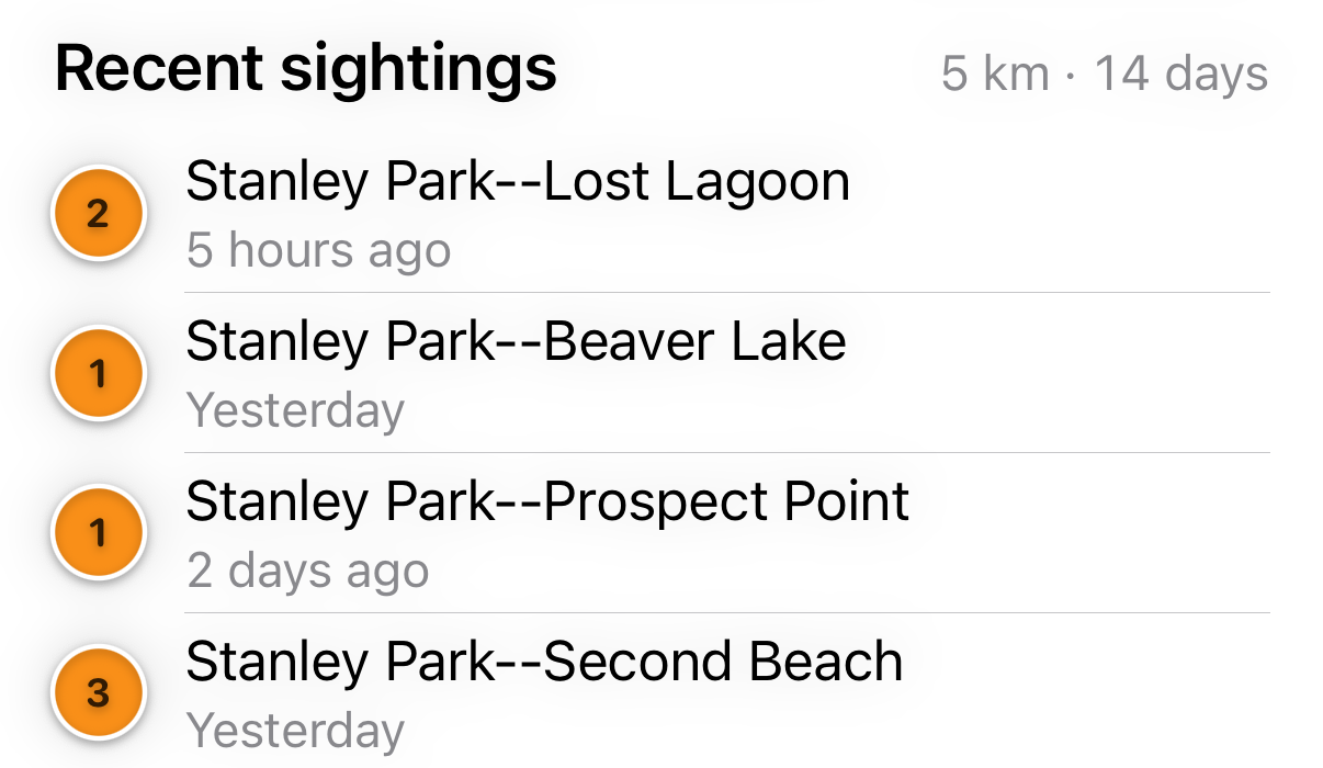 Recent sightings