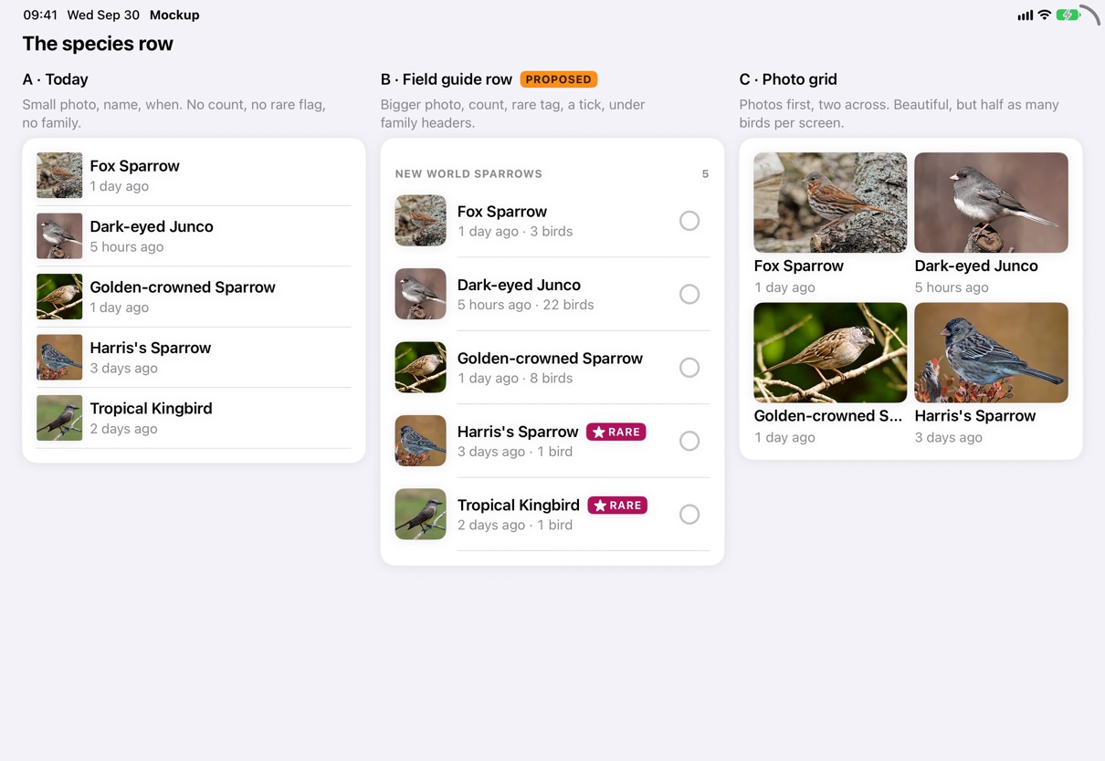 Species row options